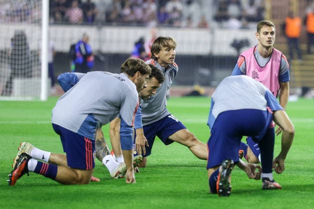 Croatia v Spain - UEFA Nations League 2026 27 Group A3 MD4 Luka Modric and Josip Stanisic of Croatia warms up prior to the UEFA Nations League 2026 27 group phase match between Croatia and Spain at Stadion Poljud on October 6, 2026 in Split, Croatia.  SanjinxStrukic PIXSELL
