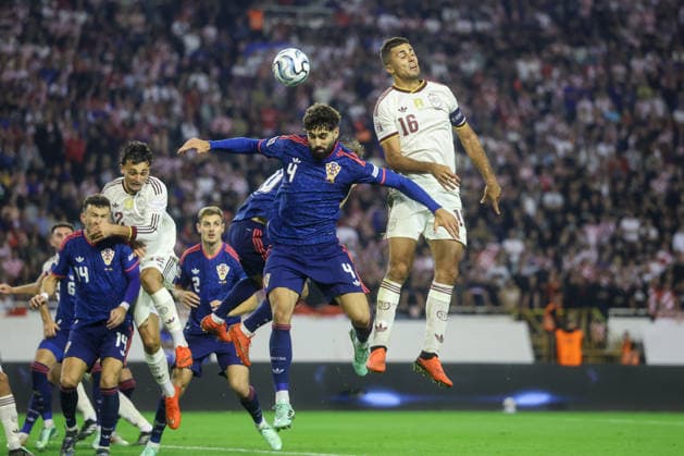 Croatia v Spain - UEFA Nations League 2026 27 Group A3 MD4 Josko Gvardiol of Croatia and Rodrigo Hernandez of Spain jumps for the ball during the UEFA Nations League 2026 27 group phase match between Croatia and Spain at Stadion Poljud on October 6, 2026 in Split, Croatia.  SanjinxStrukic PIXSELL