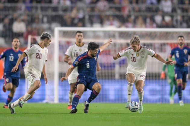 Croatia v Spain - UEFA Nations League 2026 27 Group A3 MD4 Mateo Kovacic of Croatia and Dani Olmo of Spain competes for the ball during the UEFA Nations League 2026 27 group phase match between Croatia and Spain at Stadion Poljud on October 6, 2026 in Split, Croatia. IgorxSoban PIXSELL