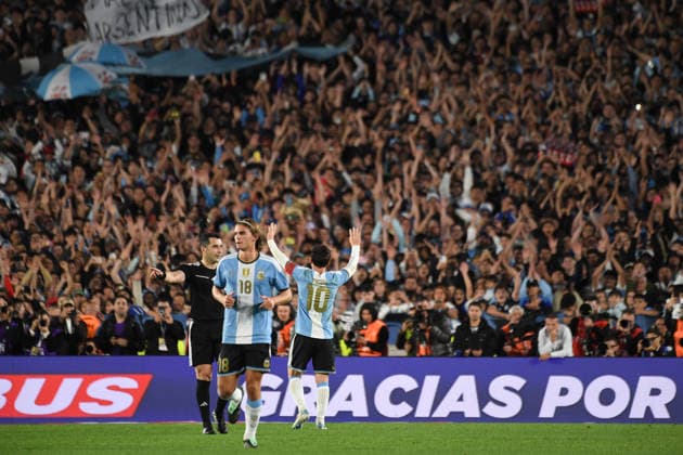 BUENOS AIRES, ARGENTINA 6 OCTOBER: Lionel Messi of the Argentine national team, Nationalteam celebrates the goal he has just scored in front of the Argentine fans, during a friendly match between Argentina and Benin at the Estadio Monumental Antonio V. Liberti on 6 October 2026 in Buenos Aires, Argentina. Copyright: xMBxMediax