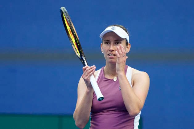 2026 China Open Women s Singles Round of 16 match in Beijing - 07 Oct. Elise Mertens of Belgium celebrates winning against Coco Gauff of the United States (Not in picture) during Women s Singles Round of 16 match on day eight of China Open at the National Tennis Center. Beijing China Copyright: xPolyxFeix xSOPAxImagesx 20261007_7058_101
