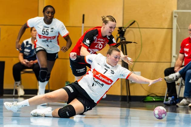 October 7, 2026, GER, Handball, Women, 2026–2027 Season, Alsco 1st Division, Matchday 5, Thüringer HC vs. HSG Blomberg Lippe, Diana Doegg Magnusdottir (HSG Blomberg Lippe), Anna Szabo (Thüringer HC), 26 99947 Bad Langensalza, Salza, Halle, Mehrz Sports Hall, Thuringia, Germany