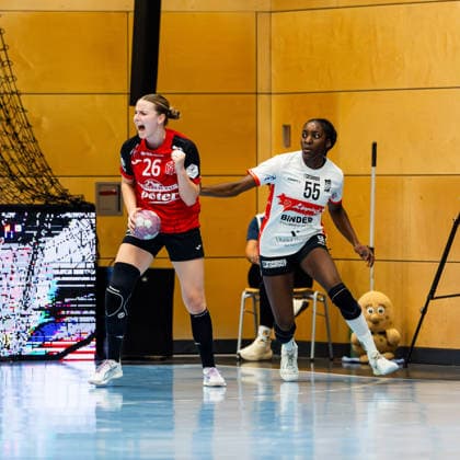 October 7, 2026, GER, Handball, Women, 2026–2027 Season, Alsco 1 Bl, Matchday 5, Thüringer HC vs. HSG Blomberg Lippe, Anna Szabo (Thüringer HC, 26), Alicia Farrelle and Njinkeu (HSG Blomberg Lippe), 99947 Bad Langensalza, Salza, Halle, Mehrz Sports Hall, Thuringia, Germany