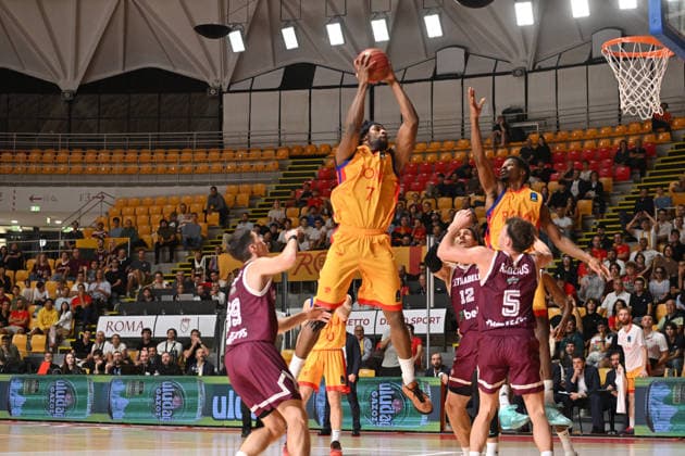IPA89407782 - Giovanni Emeriuru of BC Roma shoots the ball during the BKT EuroCup Round 2 game between BC Roma and Lietkebalis at the Palazzetto dello on July 7, 2026, in Rome, Italy.  Copyright: xRobertoxBettacchi IPAxSportx xx IPA89407782