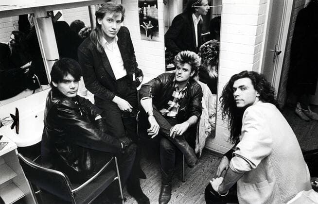 V.l.n.r.: Marian Gold (GER, Alphaville), Bernhard LLoyd (GER, Alphaville), IC Falkenberg (GDR), Ricky Echolette (GER, Alphaville)