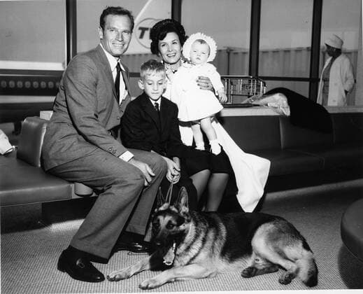 Jun 16, 1962; New York, NY, USA; Actor CHARLTON HESTON known for his religious roles in Ben-Hur and The Ten Commandments , pictured with his wife LYDIA, and two children FRASER, and HOLLY, and dog DRAGO. New York USA  - ZUMAk09