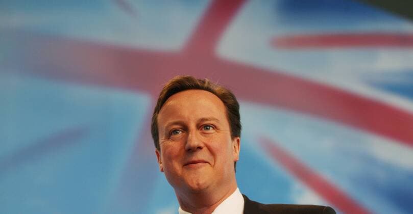 Conservative Party leader David Cameron launches his party s manifesto at Battersea Power station on April13, 2010 in London, England. The manifesto includes pledges to help members of the public set up their own schools, fire their own MP s and veto high rises in council tax.  LON2010041309