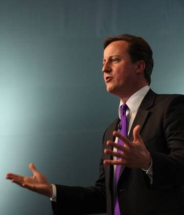 Conservative Party leader David Cameron launches his party s manifesto at Battersea Power station on April13, 2010 in London, England. The manifesto includes pledges to help members of the public set up their own schools, fire their own MP s and veto high rises in council tax.  LON2010041326