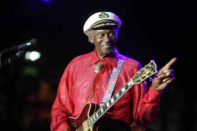 Rock and Roll legend Chuck Berry performs during a free concert in Kiener Plaza in St. Louis on July 29, 2010. The free concert was given for those who want to volunteer to work at the 2012 Democratic convention should St. Louis be chosen as the site. A group from the DNC who is touring the city, also attended the concert.  SLP2010072911