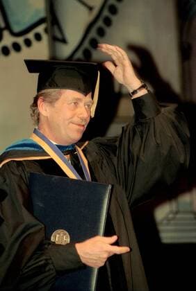 Czechoslovak President Vaclav Havel in ceremonial dress after he received a honorary medal of the University of California Los Angeles (UCLA) in Westwood on October 25, 1991. CTK Photo Stanislav Peska  CTKPhoto00479899