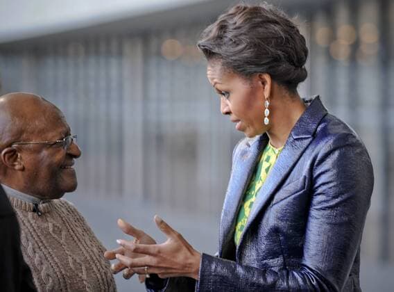 Michelle Obama in SA - Media24 CAPE TOWN, SOUTH AFRICA ? JUNE 23: United States First Lady Michelle Obama with Archbishop Desmond Tutu at an HIV awareness event at the Cape Town stadium on June 23, 2011 in Cape Town, South Africa. ( Gallo20130080
