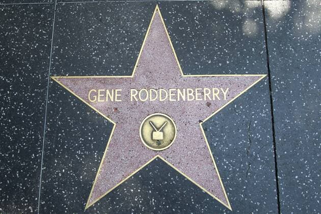 Sightseeing Los Angeles, Kalifornien. Hollywood Stern von Gene Roddenberry auf dem Hollywood Walk of Fame