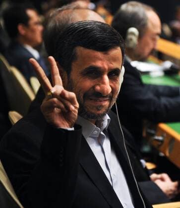 (120926) -- NEW YORK, Sept. 26, 2012 (Xinhua) -- Iranian President Mahmoud Ahmadinejad gestures as he sits with his delegation before addressing the General Debate of the 67th session of the UN General Assembly at the UN headquarters in New York, the United States, Sept. 26, 2012. Ahmadinejad on Wednesday accused some hegemonic powers of intimidating his country, citing military threats from Israel. (Xinhua Shen Hong) UN-NEW YORK-GENERAL ASSEMBLY-GENERAL DEBATE-IRAN 