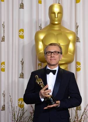 Christoph Waltz holds his Oscar for Best Actor in a Supporting Role for Django Unchained backstage at the 85th Academy Awards at the Hollywood and Highlands Center in the Hollywood section of Los Angeles on February 24, 2013.  LAP20120224133