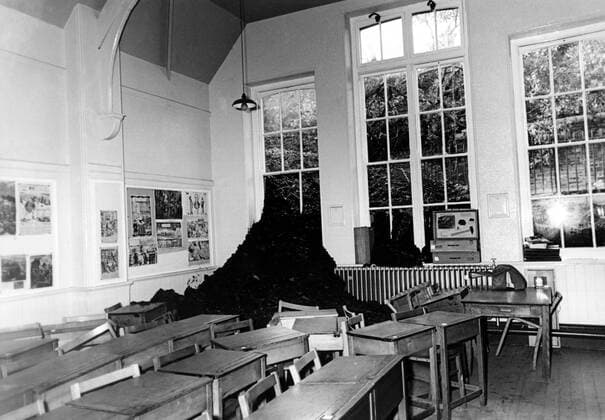 Wales.Glamorgan. Aberfan. Mining town mud slide disaster on October 21st. 1966 Mud from the coal tip waste engulfed the infant school in the village of Aberfan.  UnitedArchives01031402
