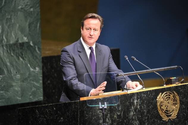 NEW YORK, Sept. 24, 2014 -- British Prime Minister David Cameron speaks during the general debate of the 69th session of the United Nations General Assembly, at the UN headquarters in New York, on Sept. 24, 2014. The week-long general debate kicked off here on Wednesday. ) (wxl) UN-NEW YORK-69TH SEESION-GENERAL DEBATE NiuxXiaolei 