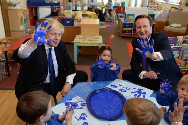 . 22 04 2015. . The Prime Minister David Cameron with Boris Johnson visit Advantage Day Nursery, Surbiton on day 24 of his General Election Campaign.  xAndrewxParsonsx xi-Imagesx IIM-10103-0010