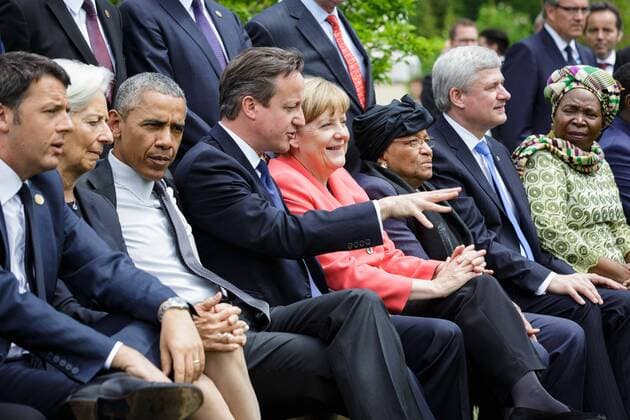 German Chancellor Angela Merkel (4th R), British Prime Minister David Cameron (4th L) and U.S. President Barack Obama (3rd L) are seen during the G7 summit at the Elmau Castle near Garmisch-Partenkirchen, southern Germany, on June 8, 2015. G7 summit concluded here on June 8. ( Bundesregierung Gottschalk) GERMANY-GARMISCH-PARTENKIRCHEN-G7 SUMMIT-CONCLUSION Xinhua 