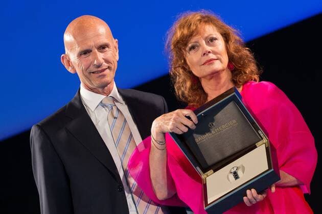 June 19, 2015 - Taormina, Italy - Susan Sarandon receives the Baume & Mercier Award from Beppe Ambrosini during Day 7 of the 61st Taormina Film Fest on June 19, 2015 in Taormina, Italy. Taormina Italy  - ZUMAn230