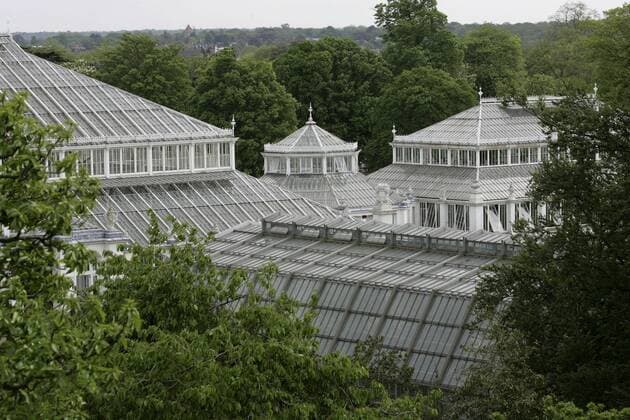 May 11, 2009 - London, England, United Kingdom - A glass house is seen from the new Treetop walkway which allows visitors to see the tree canopies and vistas from 18m high. Built in 1848, the Royal Botanic Gardens, Kew in southwest London, usually referred to as Kew Gardens, celebrates its 250th Anniversary this year, 2009, with many festivities planned in its 300 acres of gardens and botanical glasshouses. - ZUMAw41_