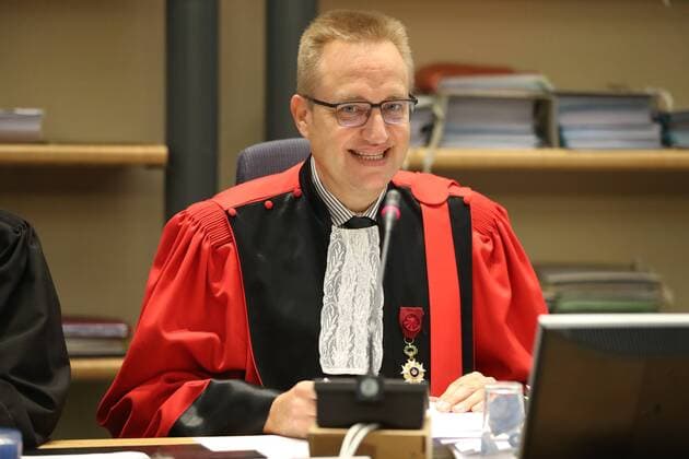 Chairman of the court, Philippe Morandini pictured at the start of the fourth day of the trial of former politician Bernard Wesphael before the Assize Court of the Hainaut province in Mons, Thursday 22 September 2016. Wesphael is accused of the murder of his wife Veronique Pirotton, who died in a hotel room in Oostende on 31 October 2016.  VIRGINIExLEFOUR 04938166