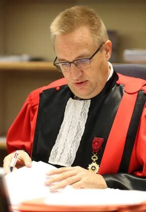 Chairman of the court, Philippe Morandini pictured during the fourth day of the trial of former politician Bernard Wesphael before the Assize Court of the Hainaut province in Mons, Thursday 22 September 2016. Wesphael is accused of the murder of his wife Veronique Pirotton, who died in a hotel room in Oostende on 31 October 2016.  VIRGINIExLEFOUR 04938385