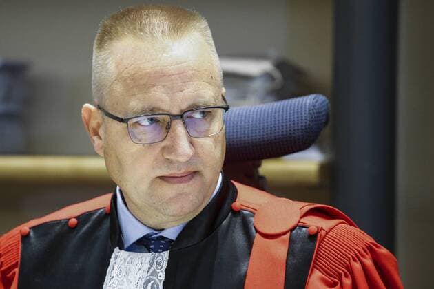 Chairman of the court, Philippe Morandini pictured during the fifth day of the trial of former politician Bernard Wesphael before the Assize Court of the Hainaut province in Mons, Monday 26 September 2016. Wesphael is accused of the murder of his wife Veronique Pirotton, who died in a hotel room in Oostende on 31 October 2016.  THIERRYxROGE 04940923