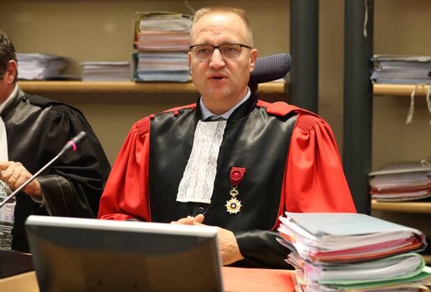 Chairman of the court Philippe Morandini pictured at the start of the ninth day of the trial of former politician Bernard Wesphael before the Assize Court of the Hainaut province in Mons, Monday 03 October 2016. Wesphael is accused of the murder of his wife Veronique Pirotton, who died in a hotel room in Oostende on 31 October 2016.  VIRGINIExLEFOUR 04946491