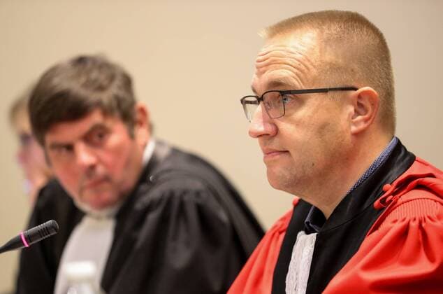 Chairman of the court, Philippe Morandini pictured at the start of the tenth day of the trial of former politician Bernard Wesphael before the Assize Court of the Hainaut province in Mons, Tuesday 04 October 2016. Wesphael is accused of the murder of his wife Veronique Pirotton, who died in a hotel room in Oostende on 31 October 2016.  VIRGINIExLEFOUR 04947159