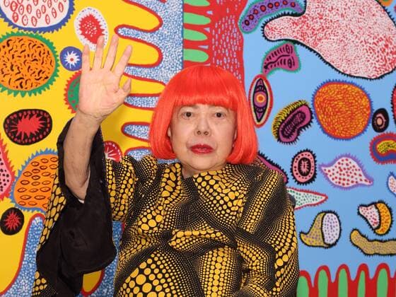 Japanese artist Yayoi Kusama attends the exhibition of Yayoi Kusama: My Eternal Soul during press preview day at The National Art Center in Tokyo, Japan on February 21, 2017.  (peda003423)