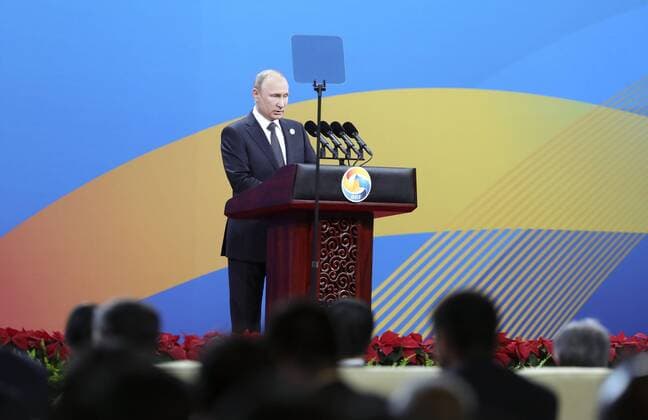 (170514) -- BEIJING, May 14, 2017 -- Russian President Vladimir Putin addresses the opening ceremony of the Belt and Road Forum for International Cooperation in Beijing, capital of China, May 14, 2017. ) (zhs) (BRF)CHINA-BELT AND ROAD FORUM-OPENING-PUTIN (CN) PangxXinglei
