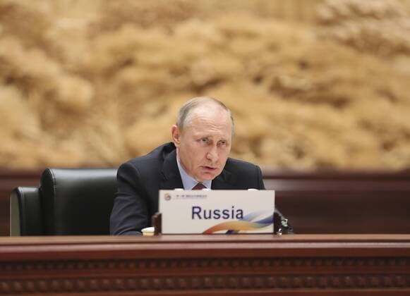 (170515) -- BEIJING, May 15, 2017 -- Russian President Vladimir Putin speaks at the Leaders Roundtable Summit of the Belt and Road Forum (BRF) for International Cooperation at Yanqi Lake International Convention Center in Beijing, capital of China, May 15, 2017. ) (BRF)CHINA-BEIJING-BELT AND ROAD FORUM-LEADERS ROUNDTABLE SUMMIT(CN) LanxHongguang