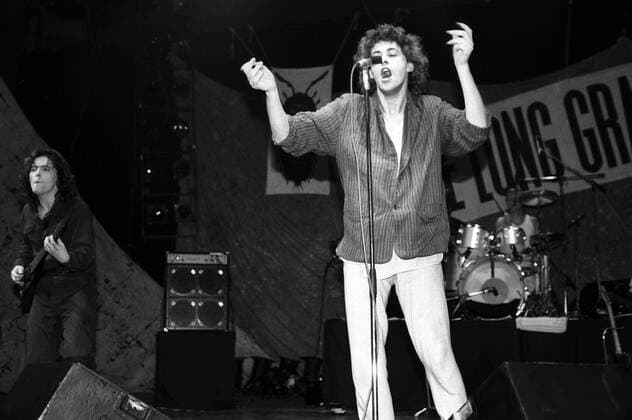 Pete Briquette, Bob Geldof und Simon Crowe von The Boomtown Rats live in Dominion. London, 25.02.1984 Foto:xR.xKeuntjex xFuturexImage