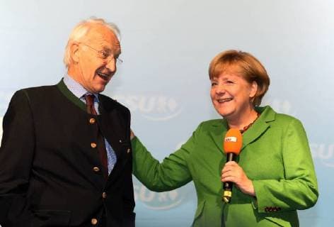 Edmund Stoiber and Angela Merkel Bundestag election campaign Final spurt in Bavaria Rally on the Munich Odeonsplatz Edmund Stoiber and Angela Merkel Munich Bayern Germany