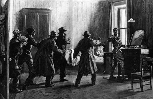 The Irish Extremists idea of waging war ; Murder most evil . An artists impression of one of the well organised murders of British intelligence officers - the Cairo Gang by the IRA . Fourteen men, a mixture of British Army intelligence officers, Royal Irish Constabulary officers and civilians (the Cairo Gang ) , were assassinated on the morning of 21 November 1920 by the IRA ., Ireland Copyright: Topfoto  !ACHTUNG AUFNAHMEDATUM GESCHÄTZT! UnitedArchives1363079
