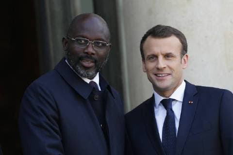 George Weah et Emmanuel Macron NEWS : Entretien de Emmanuel Macron et George Weah - Paris - 21 02 2018 MichaelBaucher Panoramic 