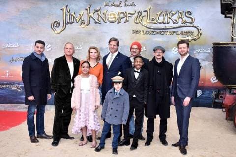 Rick Kavanian Uwe Ochsenknecht Leighanne Esperanzate Annette Frier Henning Baum Eden Gough Solomon Gordon Christoph Maria Fall Milan Peschel and director Dennis Gansel at Jim Knopf and Lukas the locomotive driver Film premiere on 18 03 2018 in Berlin Jim Knopf and Lukas the locomotive leader Filmpreniere in Berlin