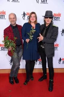 Corny Littmann Katharina Fegebank Udo Lindenberg at the opening of Panik City The Udo Lindenberg Experience on Spielbudenplatz in Hamburg on 19 03 2018