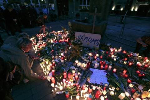 After an ecumenical service on Sunday evening, people set up candles in front of the Kiepenkerl restaurant in Muenster, where a 48-year-old from Muenster had driven a camper into a crowd on Saturday afternoon Two people were killed in the attack and dozens more injured The driver shot himself the act itself See epd report from 08 04 18 sympathy after Amokfahrt in Muenster Copyright: epd-bild AngelikaxOsthues EDITORIAL USE ONLY