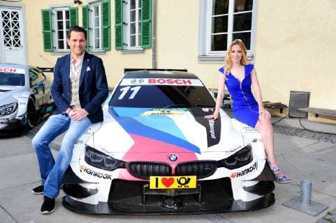 Matthias Killing and Andrea Kaiser the two moderators at the DTM Season Warm Up Event of SAT 1 on 19 04 2018 for the season start of the German Touring Car Championship in Munich DTM Season Warm Up Event of SAT 1 in Munich for the season Start of the German Touring Car Championship 2018