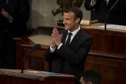 French President Emmanuel Macron delivers a joint address to the United States congress at the United States Capitol in Washington, DC on April 25, 2018. Copyright: x©2018xConsolidatedxNewsxPhotosxAllxRightsxReservedx