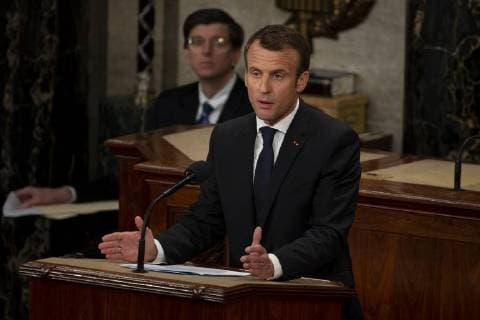 French President Emmanuel Macron delivers a joint address to the United States congress at the United States Capitol in Washington, DC on April 25, 2018. Copyright: x©2018xConsolidatedxNewsxPhotosxAllxRightsxReservedx