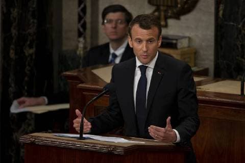 French President Emmanuel Macron delivers a joint address to the United States congress at the United States Capitol in Washington, DC on April 25, 2018. Copyright: x©2018xConsolidatedxNewsxPhotosxAllxRightsxReservedx