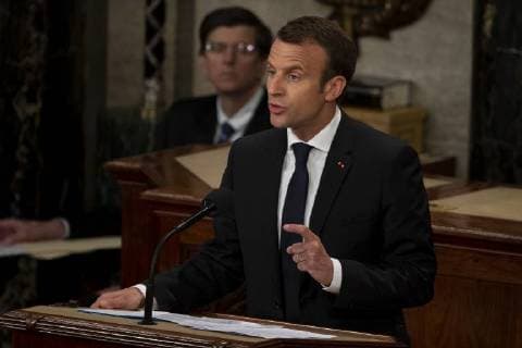 French President Emmanuel Macron delivers a joint address to the United States congress at the United States Capitol in Washington, DC on April 25, 2018. Copyright: x©2018xConsolidatedxNewsxPhotosxAllxRightsxReservedx