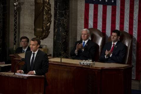 French President Emmanuel Macron delivers a joint address to the United States congress at the United States Capitol in Washington, DC on April 25, 2018. Copyright: x©2018xConsolidatedxNewsxPhotosxAllxRightsxReservedx