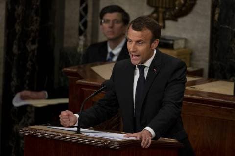 French President Emmanuel Macron delivers a joint address to the United States congress at the United States Capitol in Washington, DC on April 25, 2018. Copyright: x©2018xConsolidatedxNewsxPhotosxAllxRightsxReservedx