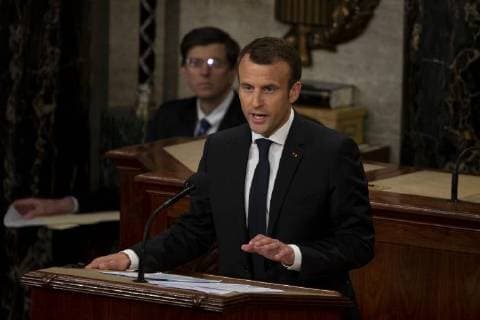 French President Emmanuel Macron delivers a joint address to the United States congress at the United States Capitol in Washington, DC on April 25, 2018. Copyright: x©2018xConsolidatedxNewsxPhotosxAllxRightsxReservedx