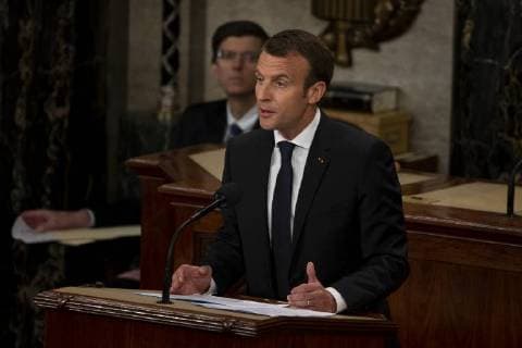 French President Emmanuel Macron delivers a joint address to the United States congress at the United States Capitol in Washington, DC on April 25, 2018. Copyright: x©2018xConsolidatedxNewsxPhotosxAllxRightsxReservedx