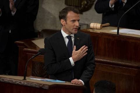 French President Emmanuel Macron delivers a joint address to the United States congress at the United States Capitol in Washington, DC on April 25, 2018. Copyright: x©2018xConsolidatedxNewsxPhotosxAllxRightsxReservedx