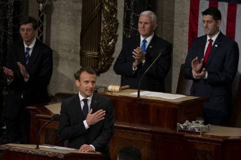French President Emmanuel Macron delivers a joint address to the United States congress at the United States Capitol in Washington, DC on April 25, 2018. Copyright: x©2018xConsolidatedxNewsxPhotosxAllxRightsxReservedx